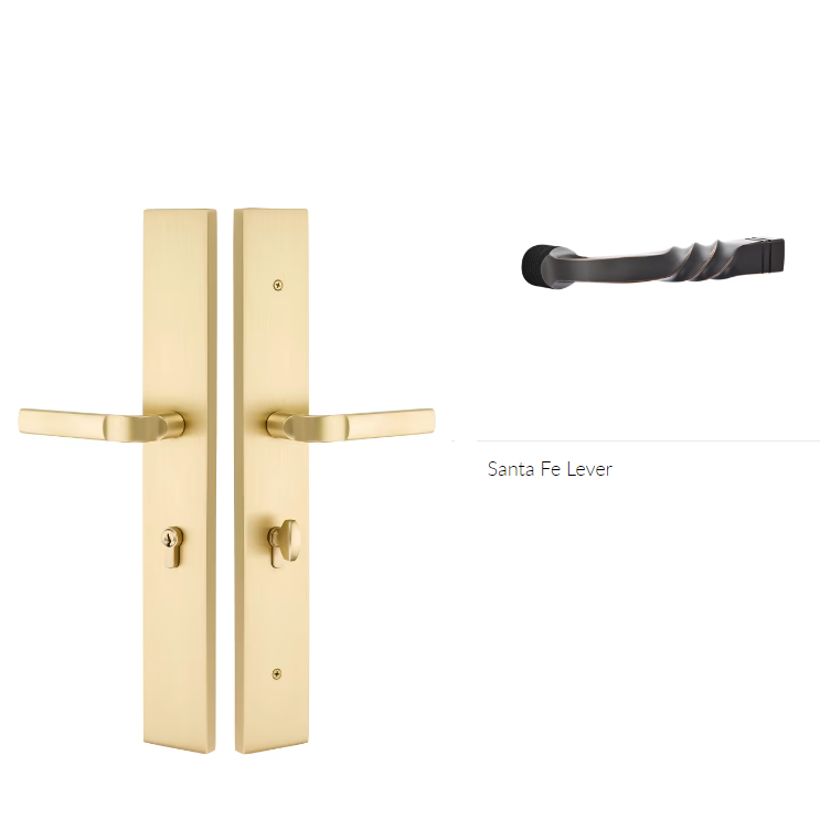 Emtek 1L1R23SFLH Large Multi Point , Non-Keyed , American Style Thumbturn Inside , Hub Above Handle , Modern Rectangular Style , 2.5" x 17.5" , Santa Fe Lever , LH - Parent