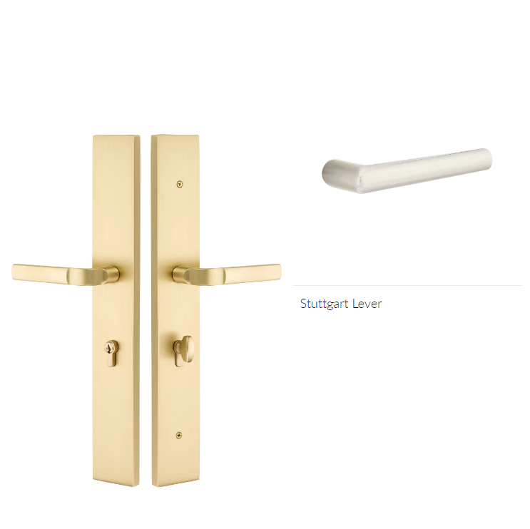 Emtek 1L1R55STULH Large Multi Point , Dummy Pair , Euro Profile , Hub Below Handle , Modern Rectangular Style , 2.5" x 17.5" , Stuttgart Lever , LH - Parent