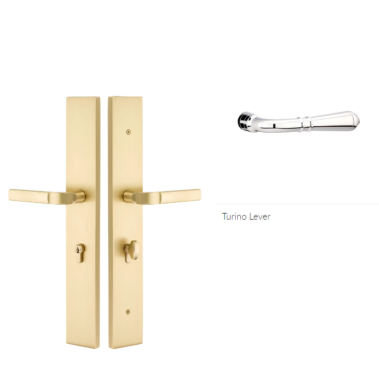 Emtek 1L1R55TRH Large Multi Point , Dummy Pair , Euro Profile , Hub Below Handle , Modern Rectangular Style , 2.5" x 17.5" , Turino Lever , RH - Parent