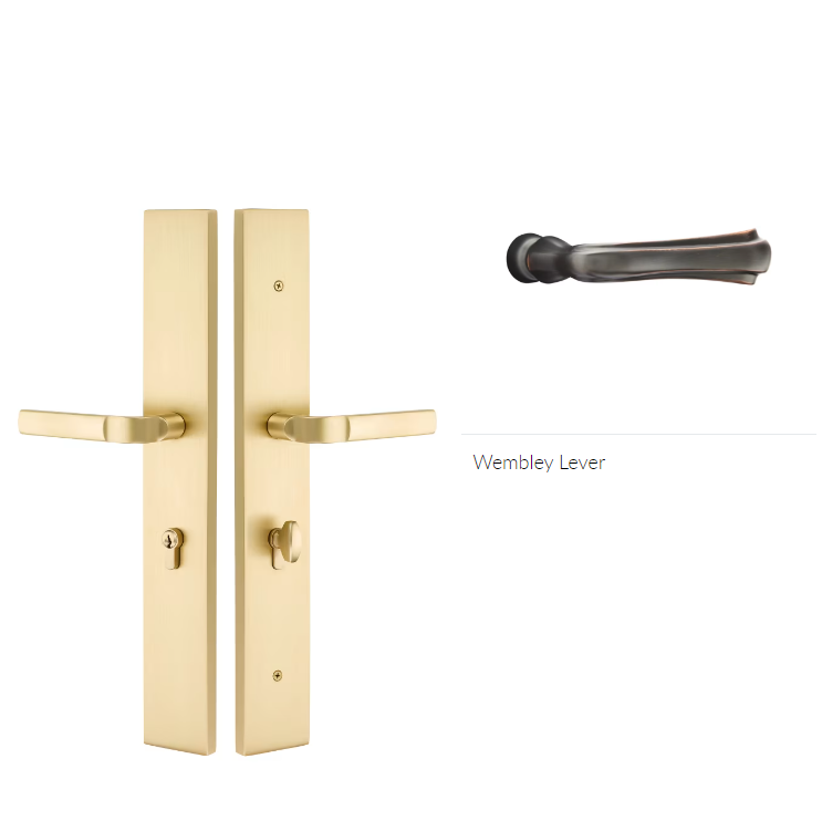 Emtek 1L1R23WMRH Large Multi Point , Non-Keyed , American Style Thumbturn Inside , Hub Above Handle , Modern Rectangular Style , 2.5" x 17.5" , Wembley Lever , RH - Parent
