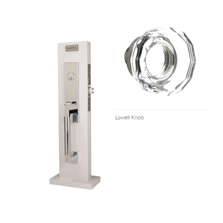 Emtek 3037LW Dummy , Hercules Knurled Monolithic Mortise , Lowell Glass Knob - Parent