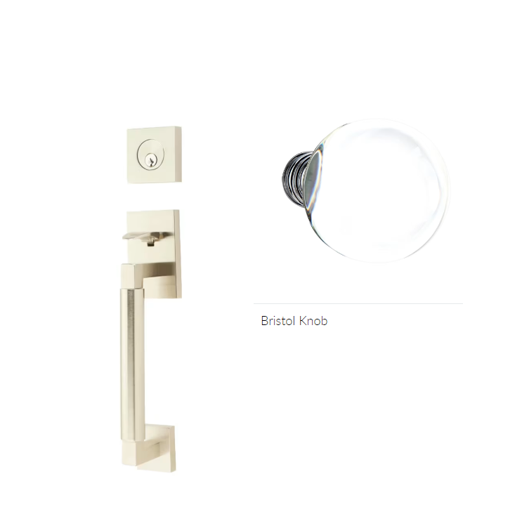 Emtek 4214BL Single Cyl , Hercules Smooth , Sectional Tubular Entry Set , Bristol Glass Knob - Parent