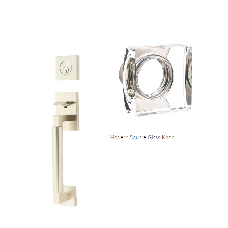 Emtek 4224MSC Double Cyl , Hercules Smooth , Sectional Tubular Entry Set , Modern Square Glass Knob - Parent