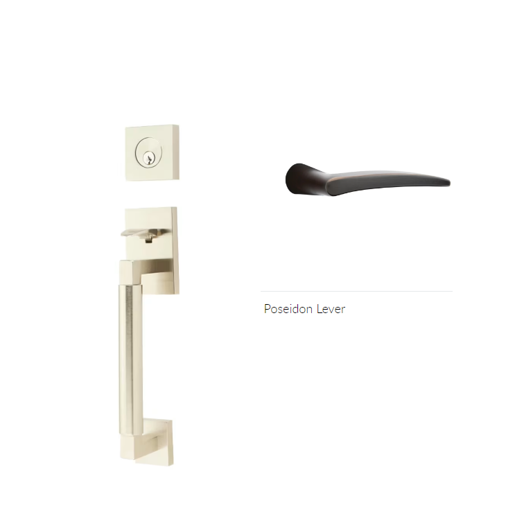 Emtek 4214POSRH Single Cyl , Hercules Smooth , Sectional Tubular Entry Set , Poseidon Lever , RH - Parent