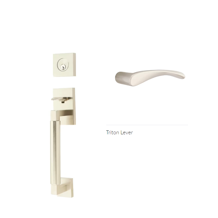 Emtek 4224TRTRH Double Cyl , Hercules Smooth , Sectional Tubular Entry Set , Triton Lever , RH - Parent
