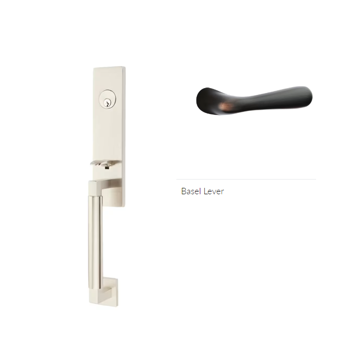 Emtek 4215BARH Single Cyl , Hercules Smooth , Monolithic Tubular Entry Set , Basel Lever , RH - Parent