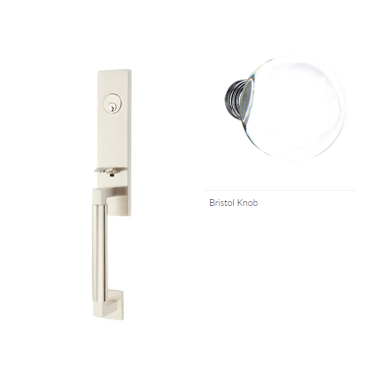 Emtek 4215BL Single Cyl , Hercules Smooth , Monolithic Tubular Entry Set , Bristol Glass Knob - Parent
