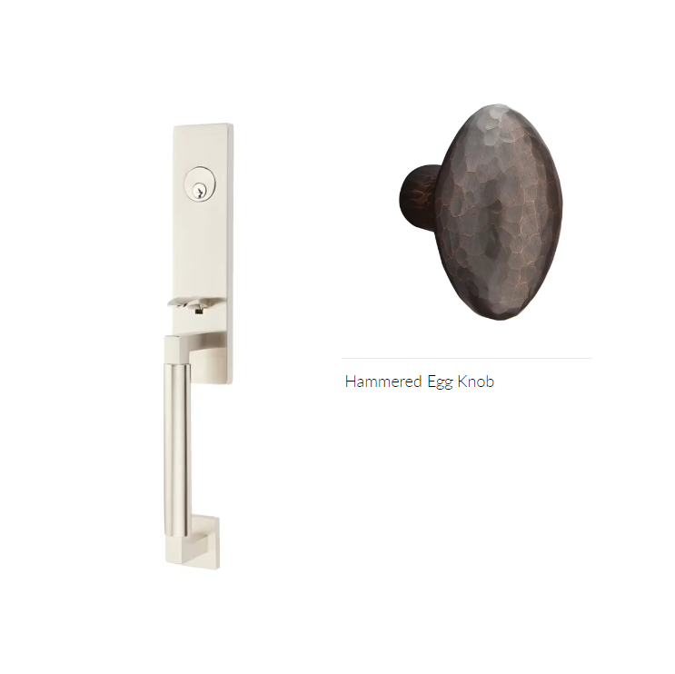 Emtek 4225HE Double Cyl , Hercules Smooth , Monolithic Tubular Entry Set , Hammered Egg Knob - Parent