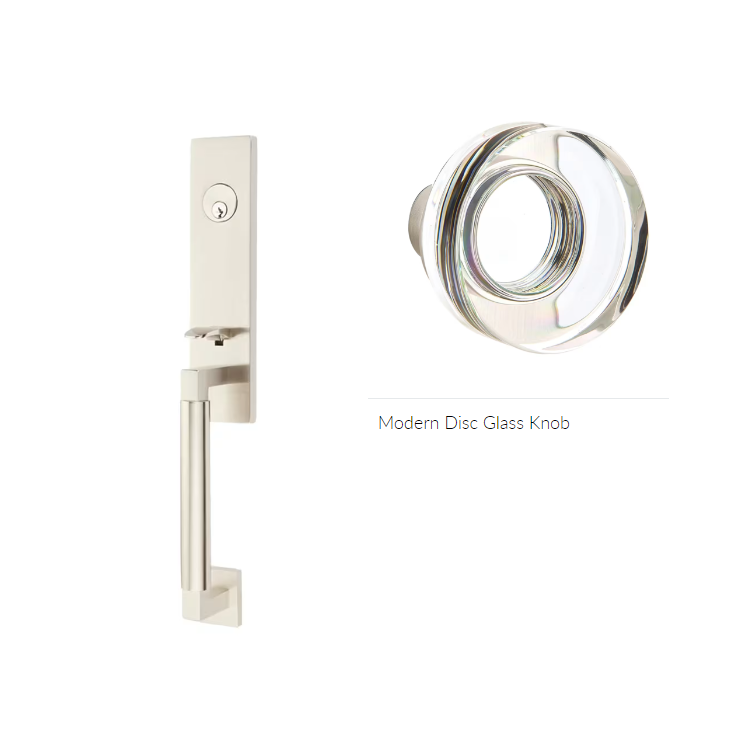 Emtek 4225MDC Double Cyl , Hercules Smooth , Monolithic Tubular Entry Set , Modern Disc Glass Knob - Parent