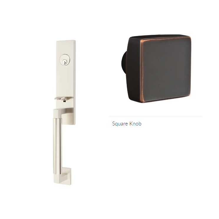 Emtek 4215SQU Single Cyl , Hercules Smooth , Monolithic Tubular Entry Set , Square Knob - Parent