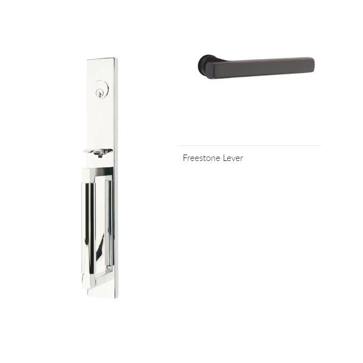 Emtek 4216FRLLH Single Cyl , Hercules Smooth , Full Length Tubular Entry Set , Freestone Lever , LH - Parent
