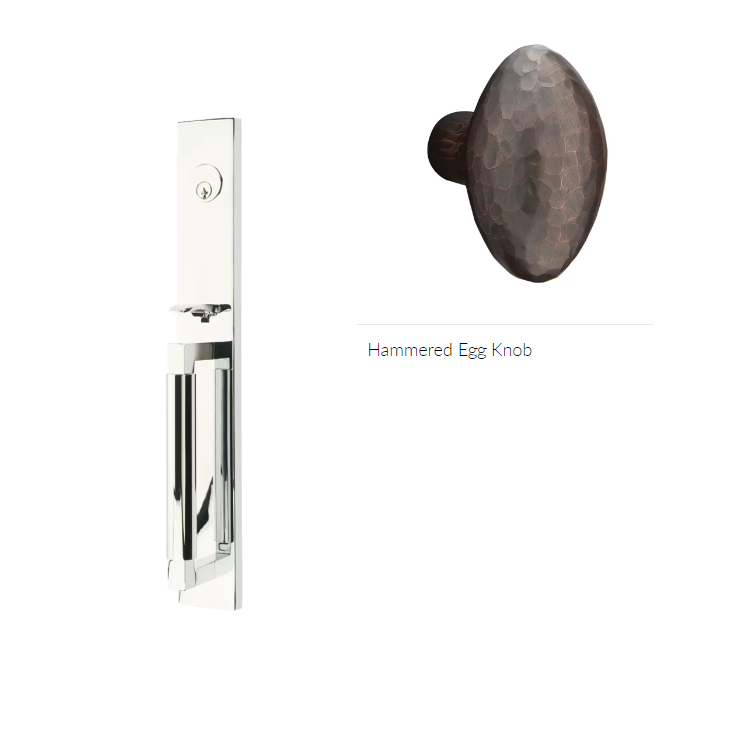 Emtek 4226HE Double Cyl , Hercules Smooth , Full Length Tubular Entry Set , Hammered Egg Knob - Parent
