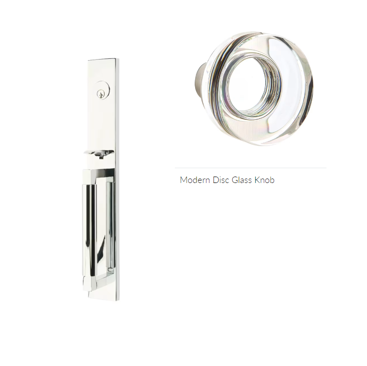 Emtek 4226MDC Double Cyl , Hercules Smooth , Full Length Tubular Entry Set , Modern Disc Glass Knob - Parent