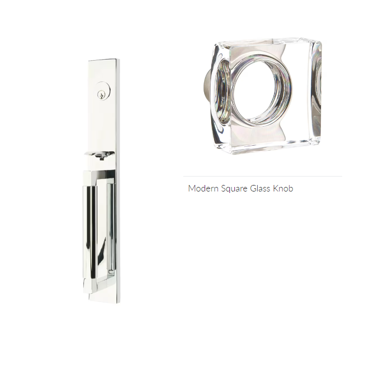 Emtek 4216MSC Single Cyl , Hercules Smooth , Full Length Tubular Entry Set , Modern Square Glass Knob - Parent