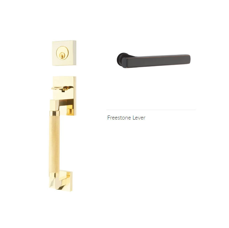 Emtek 4217FRLLH Single Cyl , Hercules Knurled , Sectional Tubular Entry Set , Freestone Lever , LH - Parent