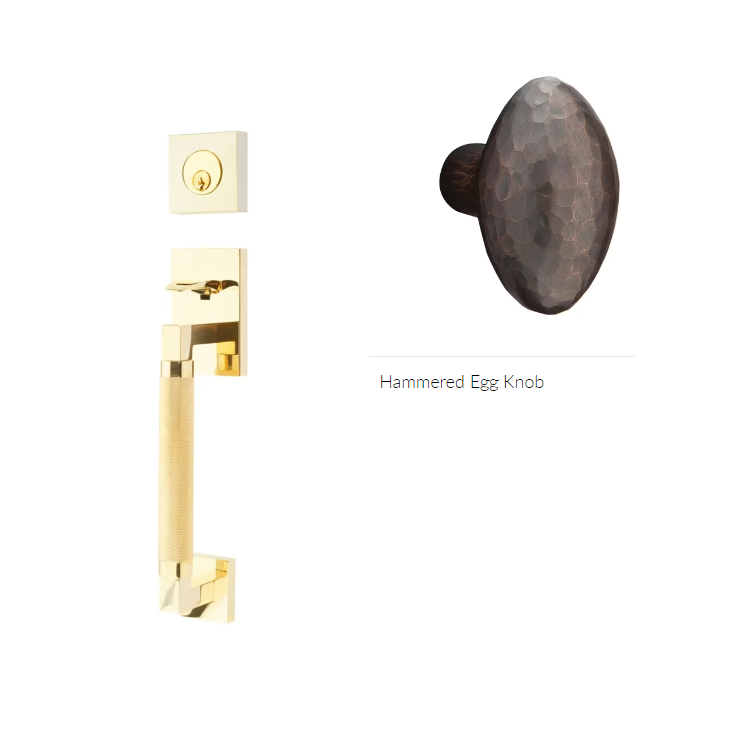 Emtek 4227HE Double Cyl , Hercules Knurled , Sectional Tubular Entry Set , Hammered Egg Knob - Parent