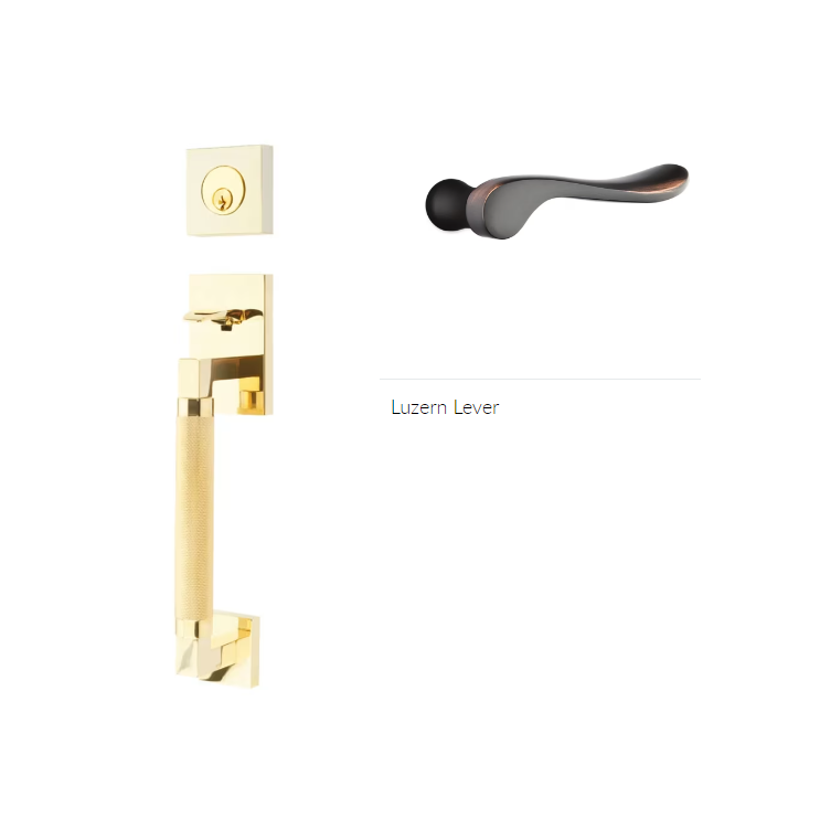 Emtek 4227LURH Double Cyl , Hercules Knurled , Sectional Tubular Entry Set , Luzern Lever , RH - Parent