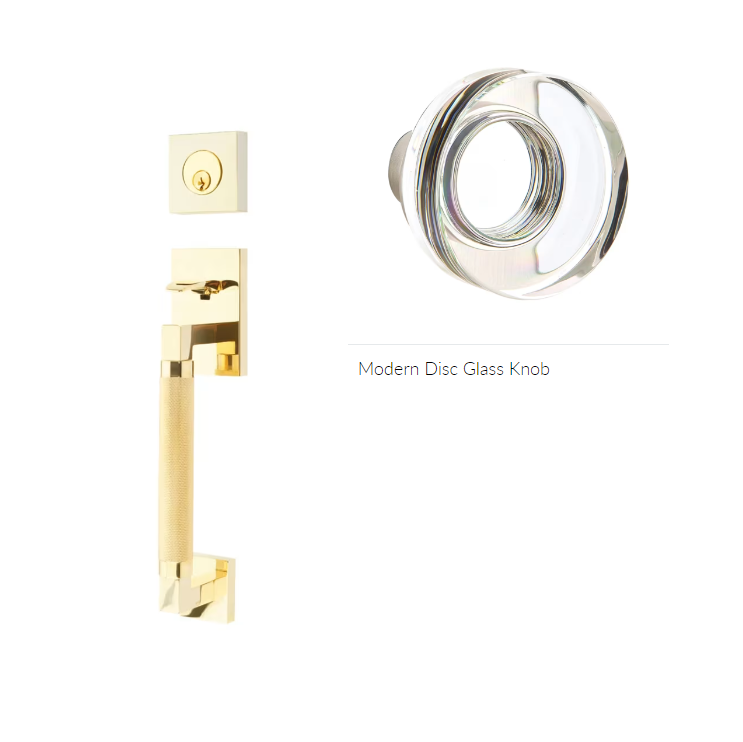 Emtek 4217MDC Single Cyl , Hercules Knurled , Sectional Tubular Entry Set , Modern Disc Glass Knob - Parent