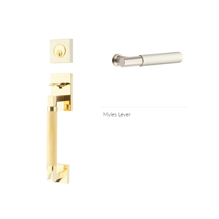 Emtek 4227MYLRH Double Cyl , Hercules Knurled , Sectional Tubular Entry Set , Myles Lever , RH - Parent