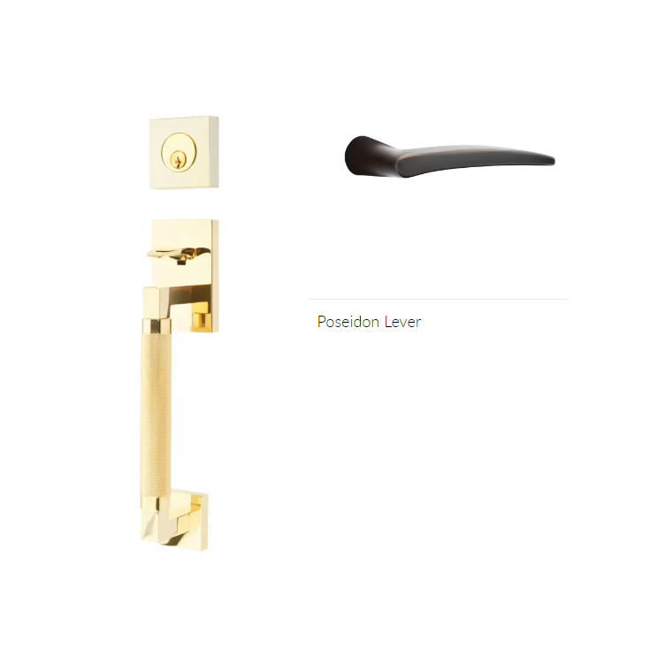 Emtek 4217POSLH Single Cyl , Hercules Knurled , Sectional Tubular Entry Set , Poseidon Lever , LH - Parent