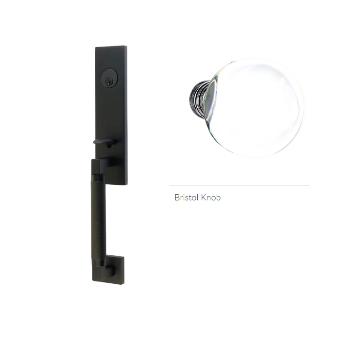 Emtek 4218BL Single Cyl , Hercules Knurled , Monolithic Tubular Entry Set , Bristol Glass Knob - Parent