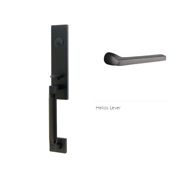 Emtek 4228HLOLH Double Cyl , Hercules Knurled , Monolithic Tubular Entry Set , Helios Lever , LH - Parent