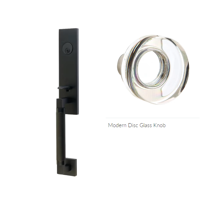 Emtek 4228MDC Double Cyl , Hercules Knurled , Monolithic Tubular Entry Set , Modern Disc Glass Knob - Parent
