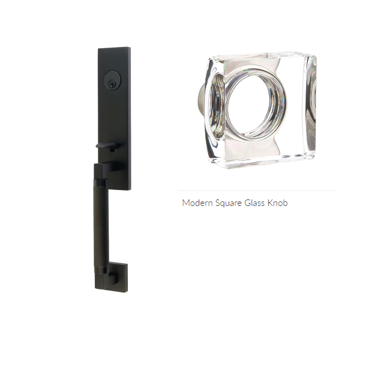 Emtek 4218MSC Single Cyl , Hercules Knurled , Monolithic Tubular Entry Set , Modern Square Glass Knob - Parent