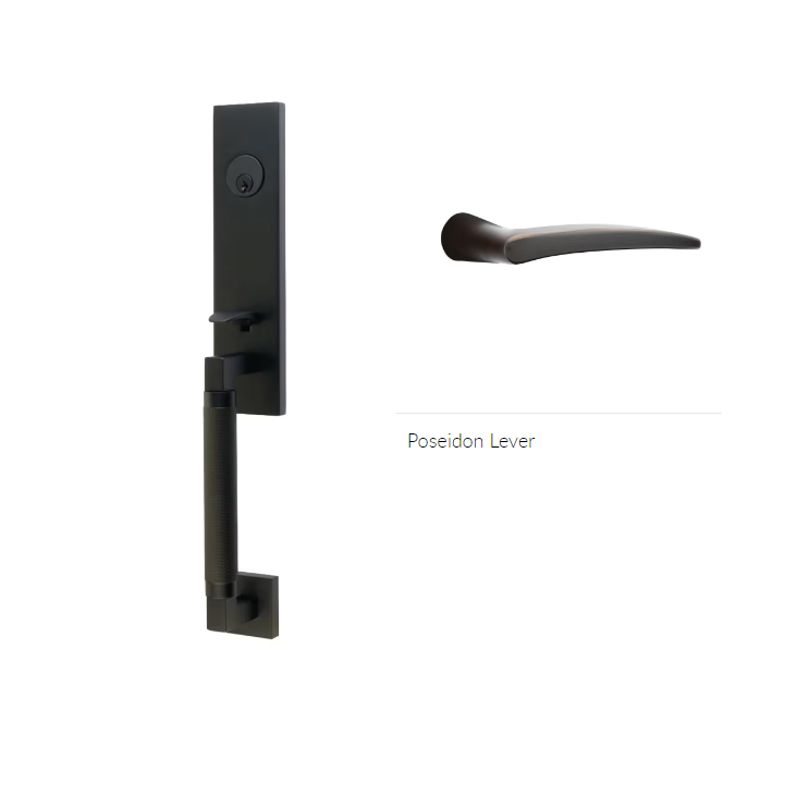 Emtek 4218POSLH Single Cyl , Hercules Knurled , Monolithic Tubular Entry Set , Poseidon Lever , LH - Parent