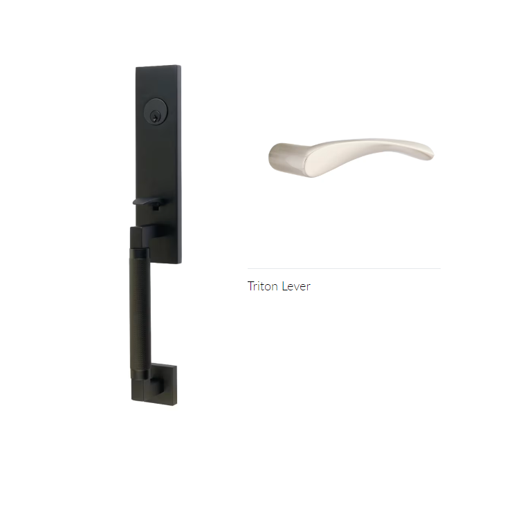 Emtek 4228TRTLH Double Cyl , Hercules Knurled , Monolithic Tubular Entry Set , Triton Lever , LH - Parent