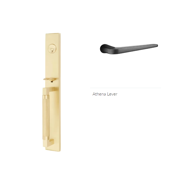 Emtek 4219ATNRH Single Cyl , Hercules Knurled , Full Length Tubular Entry Set , Athena Lever , RH - Parent