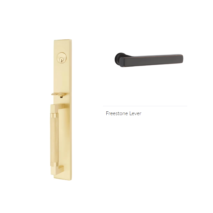 Emtek 4229FRLRH Double Cyl , Hercules Knurled , Full Length Tubular Entry Set , Freestone Lever , RH - Parent