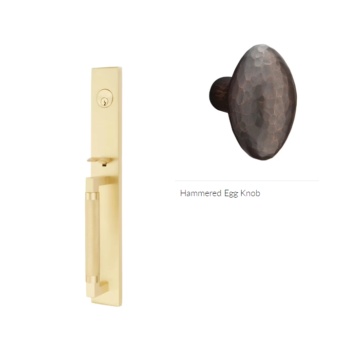 Emtek 4229HE Double Cyl , Hercules Knurled , Full Length Tubular Entry Set , Hammered Egg Knob - Parent