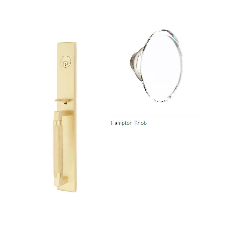 Emtek 4219HT Single Cyl , Hercules Knurled , Full Length Tubular Entry Set , Hampton Glass Knob - Parent
