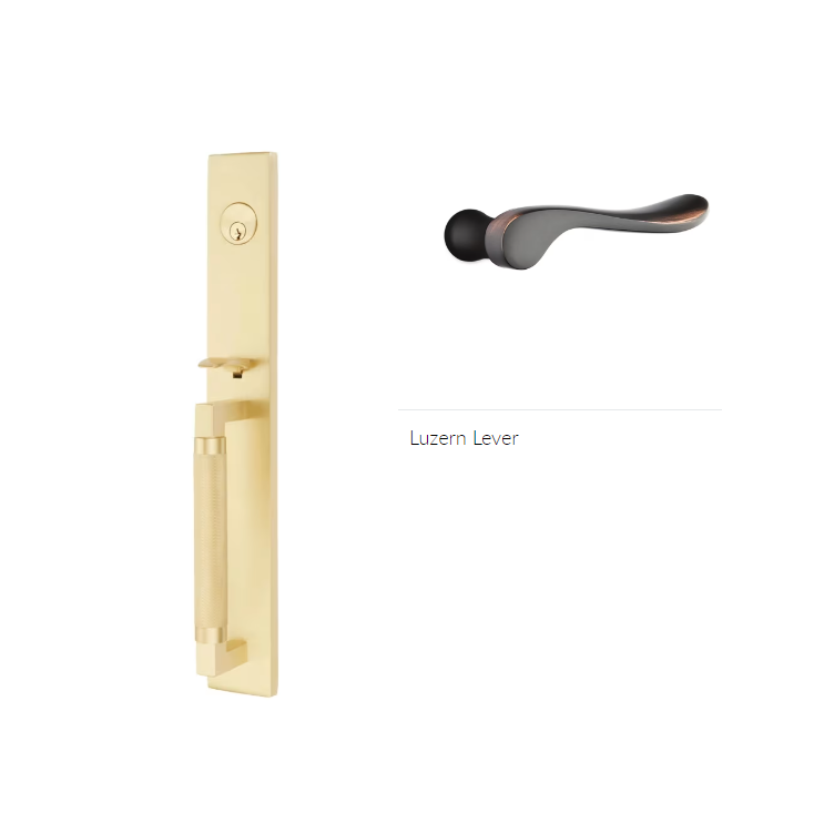 Emtek 4219LURH Single Cyl , Hercules Knurled , Full Length Tubular Entry Set , Luzern Lever , RH - Parent