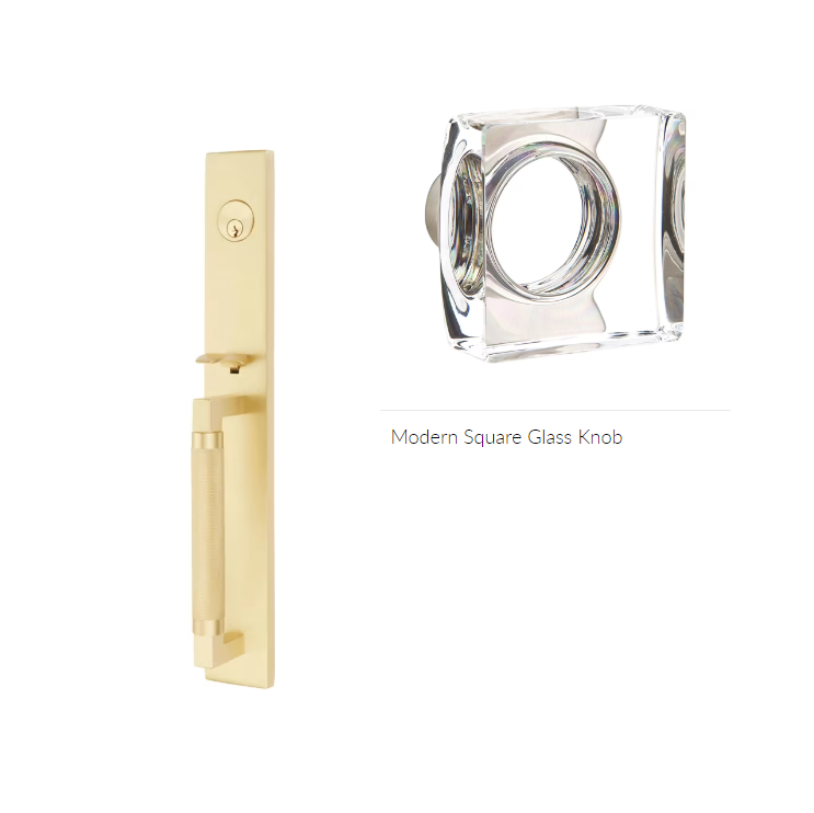 Emtek 4229MSC Double Cyl , Hercules Knurled , Full Length Tubular Entry Set , Modern Square Glass Knob - Parent