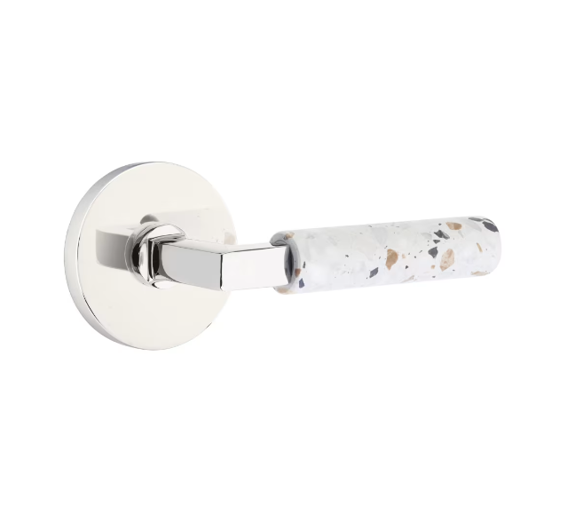 Emtek 5209.LSUS15A.TZLT.RH Select Privacy , Disk Rosette , L-Square Stem , Light Terrazzo Handle , RH