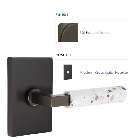 Emtek 5212.LSUS10B.TZLT.RH Select Privacy , Modern Rectangular Rosette , L-Square Stem , Light Terrazzo Handle , RH - Parent
