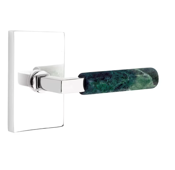 Emtek 5212.LSUS15.MRGN.LH Select Privacy , Modern Rectangular Rosette , L-Square Stem , Green Marble Handle , LH - Parent