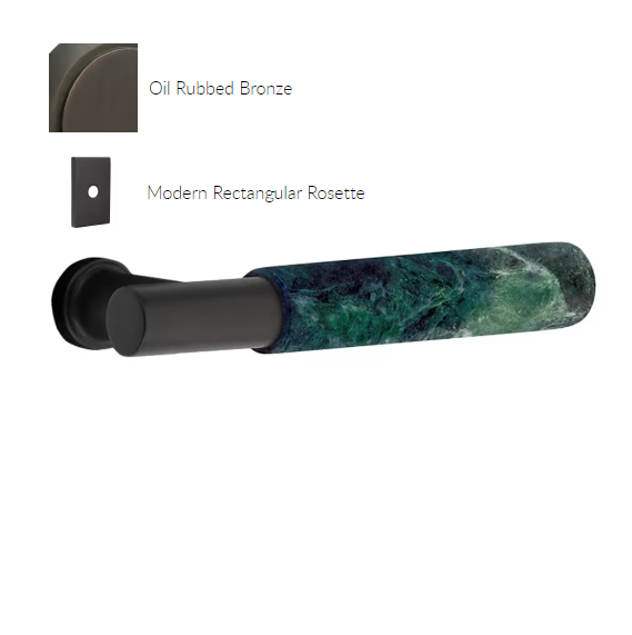 Emtek 5212.TAUS10B.MRGN.RH Select Privacy , Modern Rectangular Rosette , T-Bar Stem , Green Marble Handle , RH - Parent