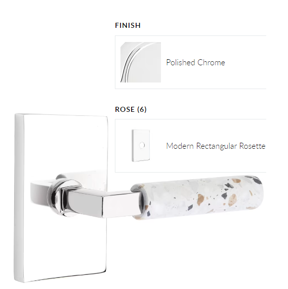Emtek 5212.LSUS26.TZLT.RH Select Privacy , Modern Rectangular Rosette , L-Square Stem , Light Terrazzo Handle , RH