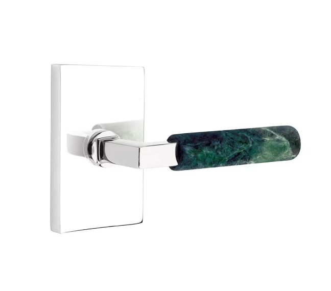 Emtek 5322.KLSUS14.FAUS4.RH Select Key in Lever , Two-Point Lockset , Double Cylinder , Modern Rectangular Plate , Key in L-Square Stem , Faceted Handle , RH - Parent