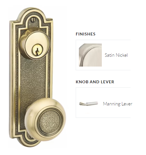 Emtek 8070MNGRH Passage Single Keyed , Sideplate Locksets Belmont 3-5/8 , Manning Lever , RH - Parent