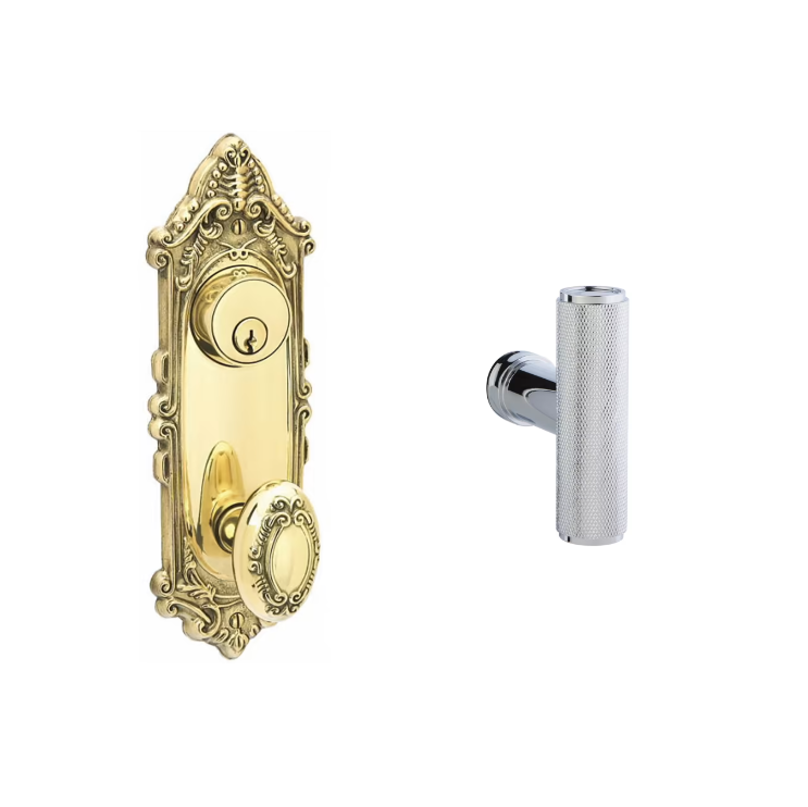 Emtek 8090ACEKN Passage Single Keyed , Sideplate Locksets Victoria 3-5/8 , The Ace Knurled Knob - Parent