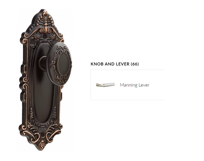 Emtek 8203MNG Privacy , Sideplate Locksets Victoria Non-Keyed 7-3/4 , Manning Lever - Parent
