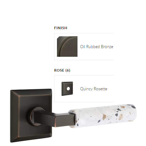 Emtek 8131.LSUS10B.TZLT.LH Select Passage , Quincy Rosette , L-Square Stem , Light Terrazzo Handle , LH