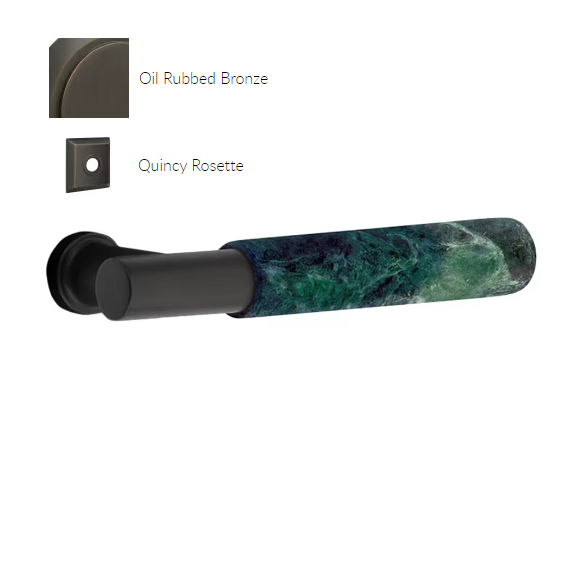 Emtek 8131.TAUS10B.MRGN.LH Select Passage , Quincy Rosette , T-Bar Stem , Green Marble Handle , LH