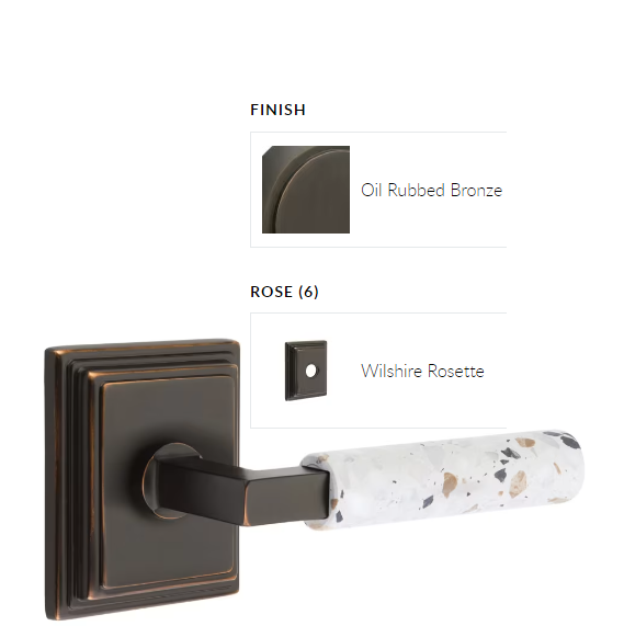 Emtek 8261.LSUS10B.TZLT.LH Select Privacy , Wilshire Rosette , L-Square Stem , Light Terrazzo Handle , LH - Parent