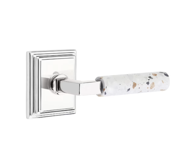 Emtek 8561.RA.MRWH Dummy , Wilshire Rosette , R-Bar Stem , White Marble Handle
