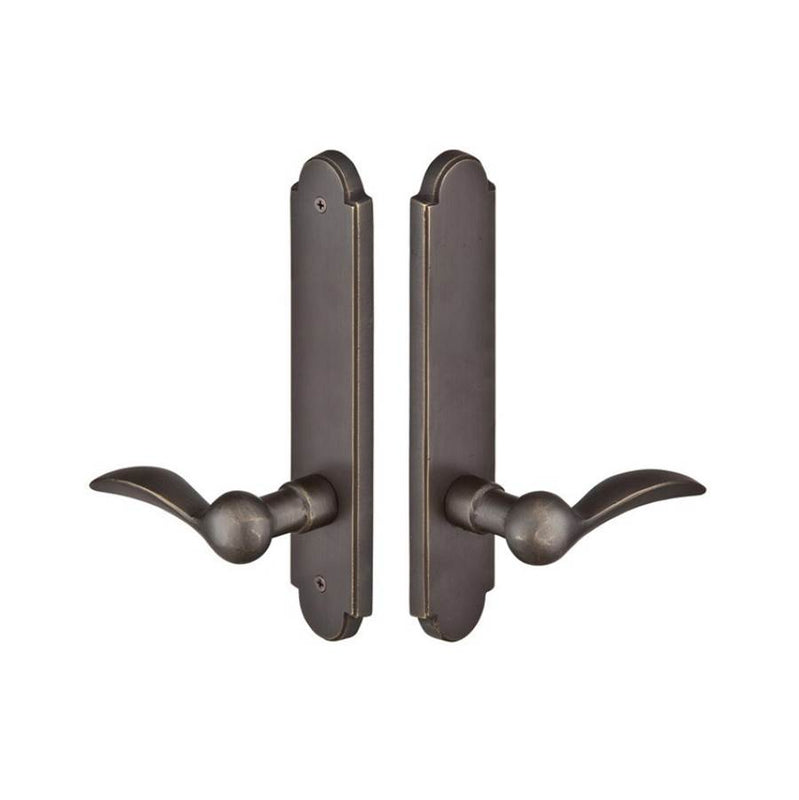 Emtek 1824TTRH MultiPointC8 , Non-Keyed Fixed Handle OS , Operating Handle IS , Arched Style , 2"x10" , Teton Lever , RH - Parent